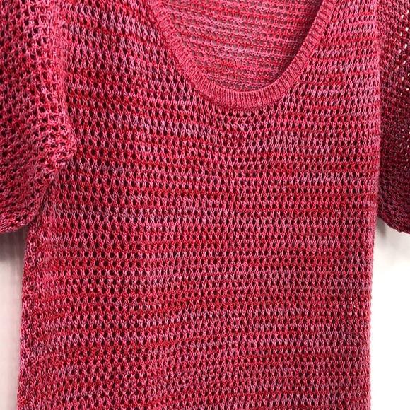 See by Chloe Blouse Rib Knit Openwork Scoop Neck Short Sleeve Curve Hem Pink 8 - Picture 4 of 9